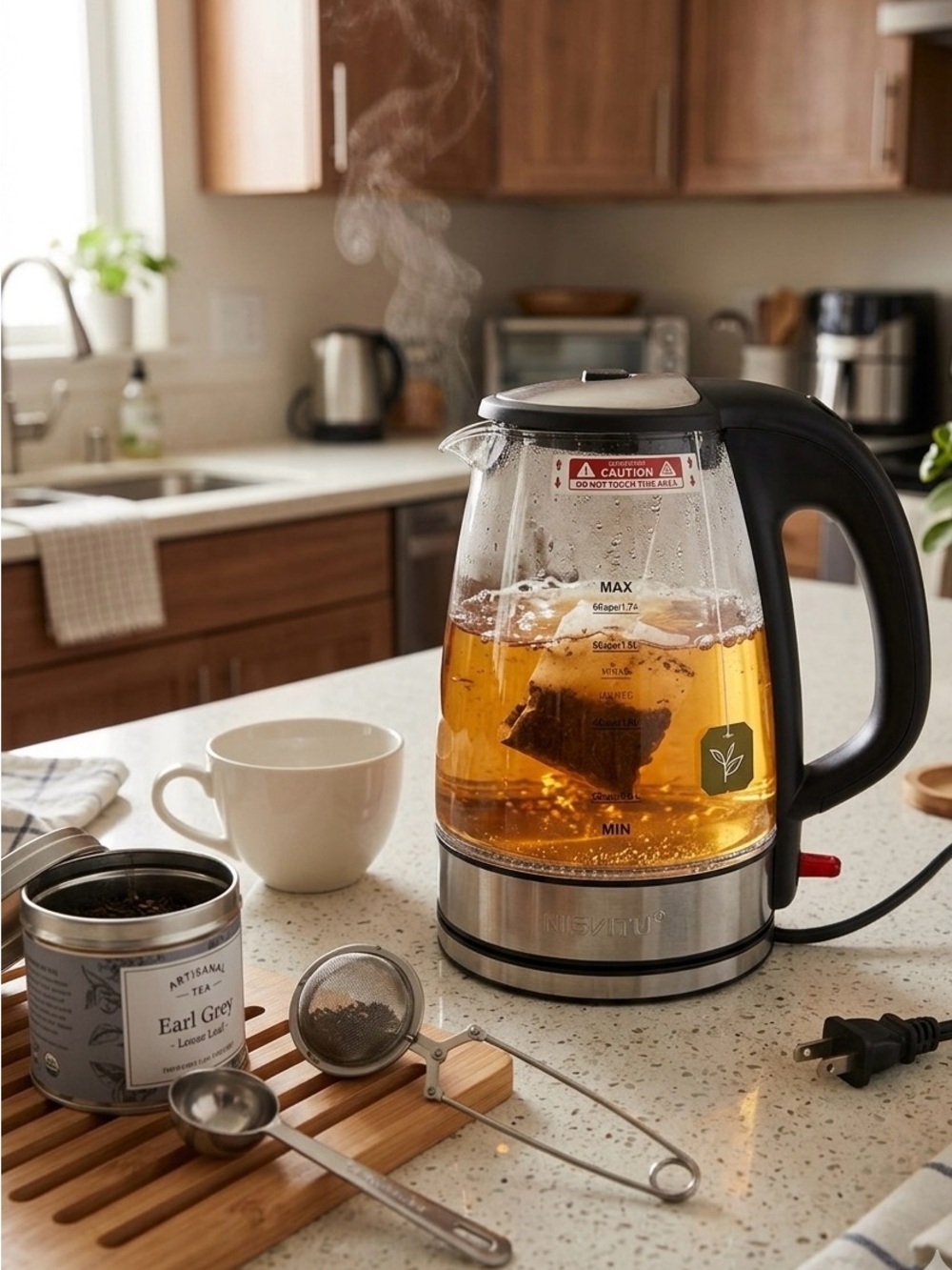 Glass Electric Kettle with Black Handle - Clear/Black